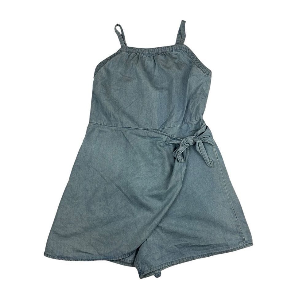 Wonder Nations Girls Blue Denim One Piece Wrap Tie  Skort Romper Sz M 7/8